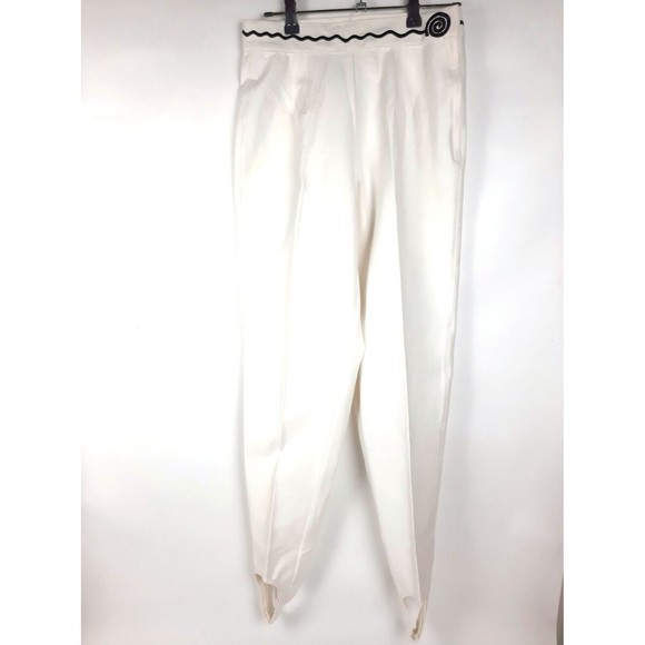 Vintage 1980s Gene Ewing White Stirrup Pants Black Scroll Design Womens Size 8 - Picture 2 of 12